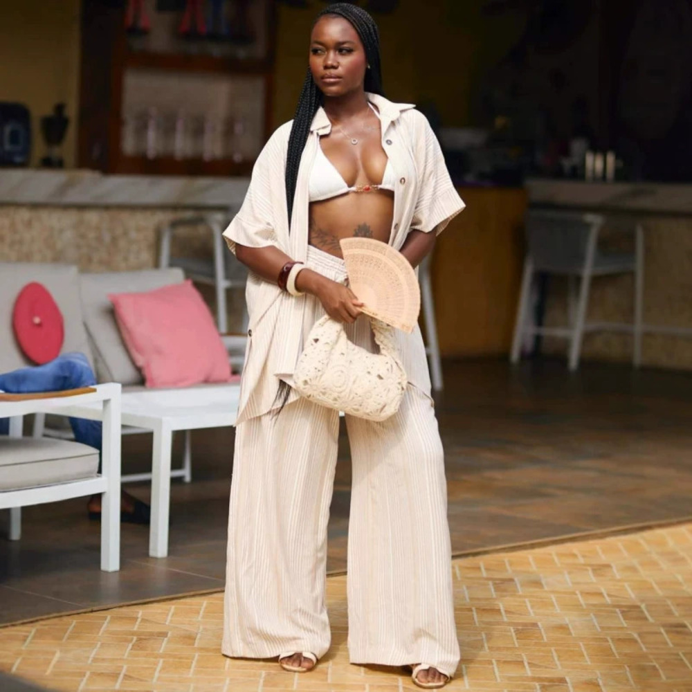 ZARA Elegant Cardigan Lapel Solid Shirt Wide Leg Pants Women African Set